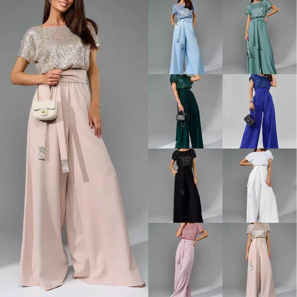Spring 2026 Fashionable Sequin Short Sleeve Romper Pants Casual Long Pants Women's Set Three-piece Suit All-season Wear
Spring 2026 Fashionable Sequin Short Sleeve Romper Pants Casual Long Pants Women's Set Three-piece Suit All-season Wear