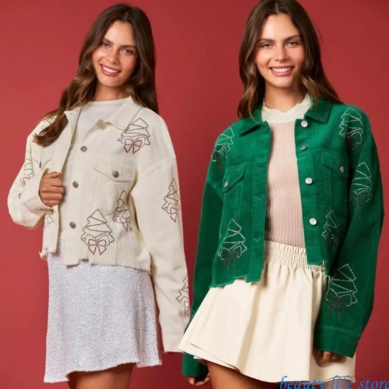 Womens Cropped Jackets Long Sleeve Tree Bows Shackets Jackets Coats with Pocket For Christmas Party Celebrations 517D
Womens Cropped Jackets Long Sleeve Tree Bows Shackets Jackets Coats with Pocket For Christmas Party Celebrations 517D