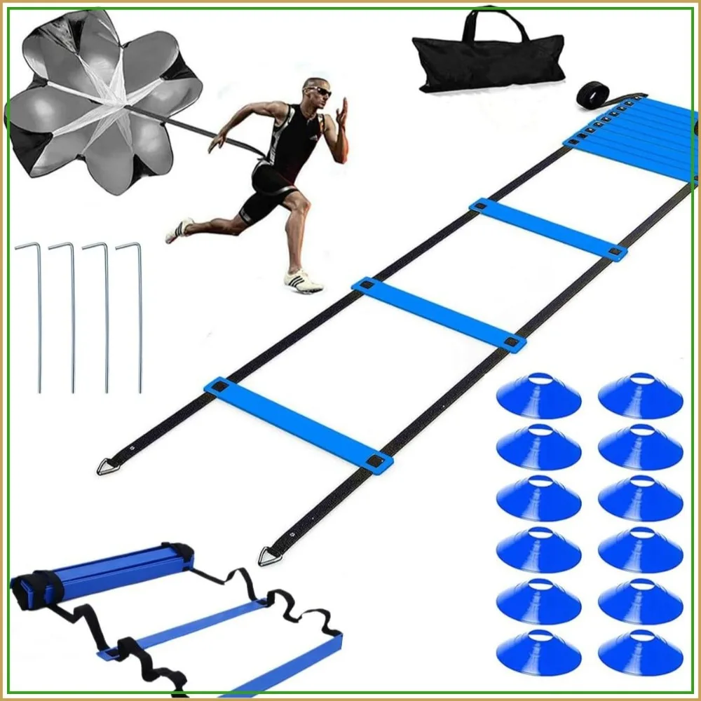 20ft Sports Agility Ladder Set with Speed Parachute, Cones, Carry Bag for Football, Tennis, Legs Workout
20ft Sports Agility Ladder Set with Speed Parachute, Cones, Carry Bag for Football, Tennis, Legs Workout
