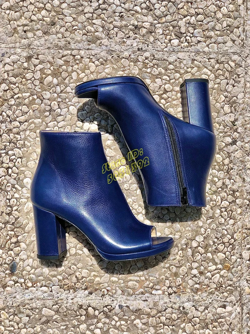 Block High Heel Zipper Ankle Booties Peep Toe Solid Blue Leather Runway 2026 Winter Autumn Women Dress Shoes Square High Heels
Block High Heel Zipper Ankle Booties Peep Toe Solid Blue Leather Runway 2026 Winter Autumn Women Dress Shoes Square High Heels