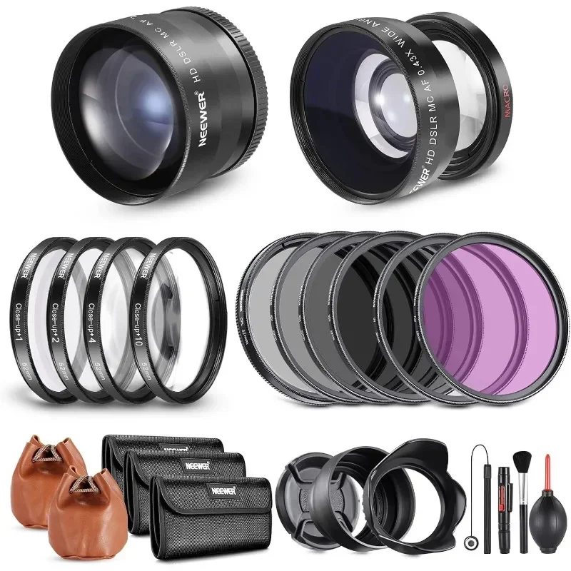 Wide angle/2.2X telephoto additional lens, (+1+2+4+10) close-up macro/ND/UV/CPL/FLD suitable for 52mm camera lenses.
Wide angle/2.2X telephoto additional lens, (+1+2+4+10) close-up macro/ND/UV/CPL/FLD suitable for 52mm camera lenses.