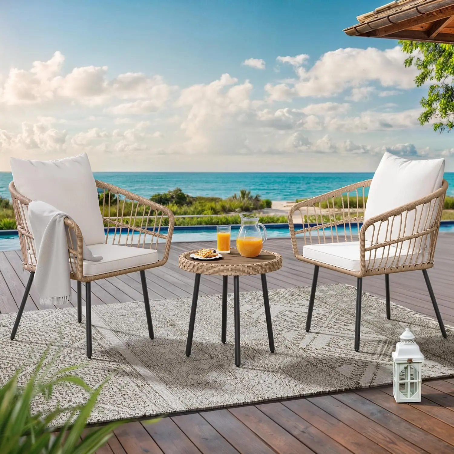 All-Weather Rattan Patio Furniture Set with Table & Cushions,3 Pieces Outdoor Wicker Patio Conversation Bistro Set
All-Weather Rattan Patio Furniture Set with Table & Cushions,3 Pieces Outdoor Wicker Patio Conversation Bistro Set