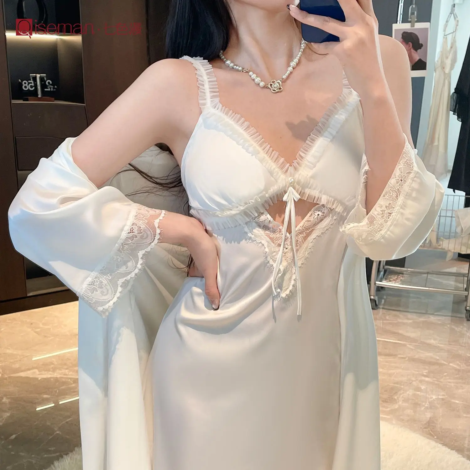 Robe Set Silky Satin Kimono Nightgown Loungewear Two Piece Women Bathrobe Gown Sleep Suit Summer Lace Sleepwear Home Dress
Robe Set Silky Satin Kimono Nightgown Loungewear Two Piece Women Bathrobe Gown Sleep Suit Summer Lace Sleepwear Home Dress
