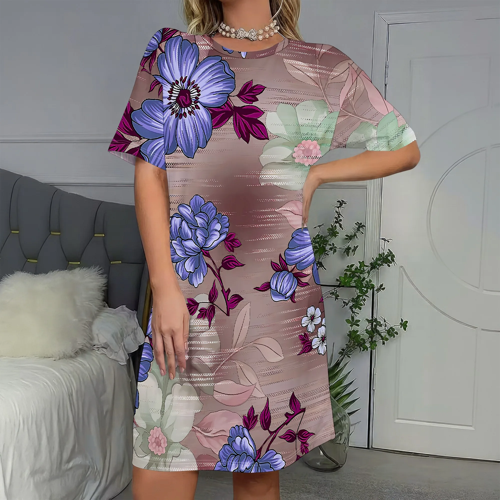 Floral Short Dress, Purple Blue Flower Print T-Shirt Dress, Summer Casual Mini Dress for Women, S-2XL
Floral Short Dress, Purple Blue Flower Print T-Shirt Dress, Summer Casual Mini Dress for Women, S-2XL