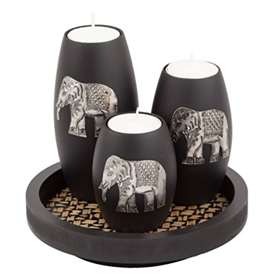 Elephant Candle Holder Set 3 Handmade Wood Tealight Holders with Tray Rustic Black Home Decor Cozy Holiday Centerpiece Thoughtf
Elephant Candle Holder Set 3 Handmade Wood Tealight Holders with Tray Rustic Black Home Decor Cozy Holiday Centerpiece Thoughtf