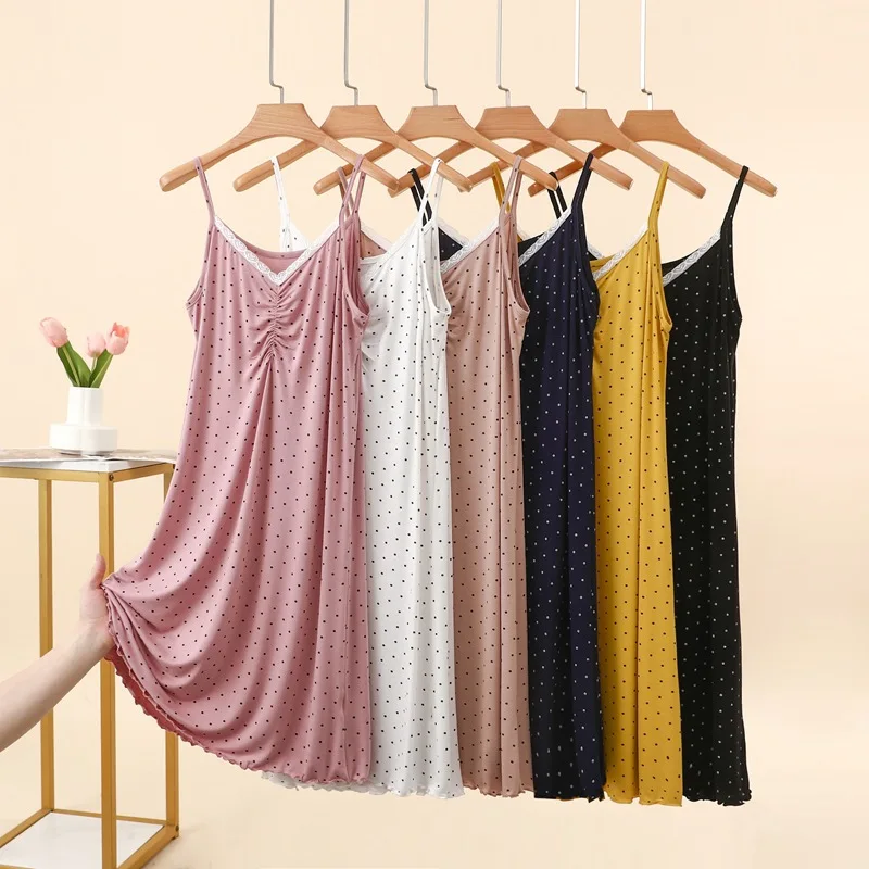 Modal Fashion Lace Lace V-Neck Strap Skirt Small Polka Dot Sleeping Skirt Loose Look Slimming Dress Women Suspenders Pajamas
Modal Fashion Lace Lace V-Neck Strap Skirt Small Polka Dot Sleeping Skirt Loose Look Slimming Dress Women Suspenders Pajamas
