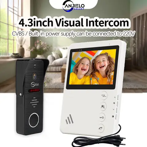 ANJIELO 4.3 Inch Metal Doorbell Video Intercom System for Home One-touch Unlocking  Easy to Install
