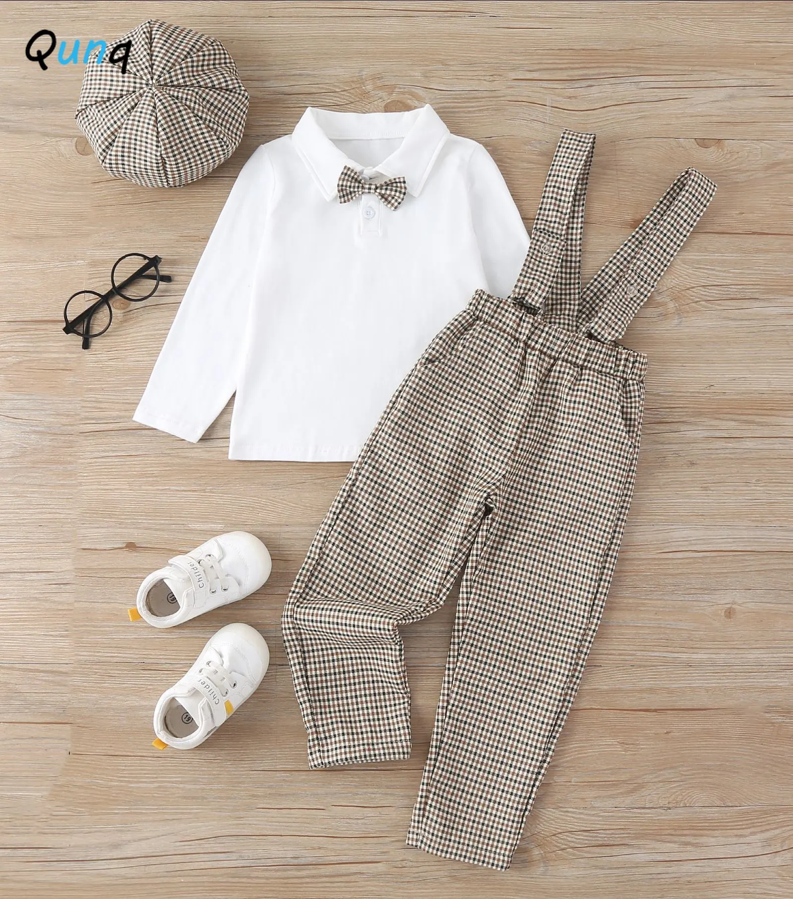Qunq Spring New Boys Long Sleeves Turn-down Collar TOP + Plaid Suspenders And Cap 3 Pieces Set Casual Kids Clouthes Age3T-8T
Qunq Spring New Boys Long Sleeves Turn-down Collar TOP + Plaid Suspenders And Cap 3 Pieces Set Casual Kids Clouthes Age3T-8T