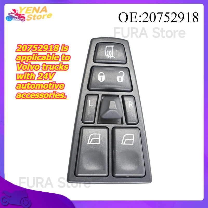 Power window control left front switch button 20752918 is applicable to Volvo trucks with 24V automotive accessories.
Power window control left front switch button 20752918 is applicable to Volvo trucks with 24V automotive accessories.