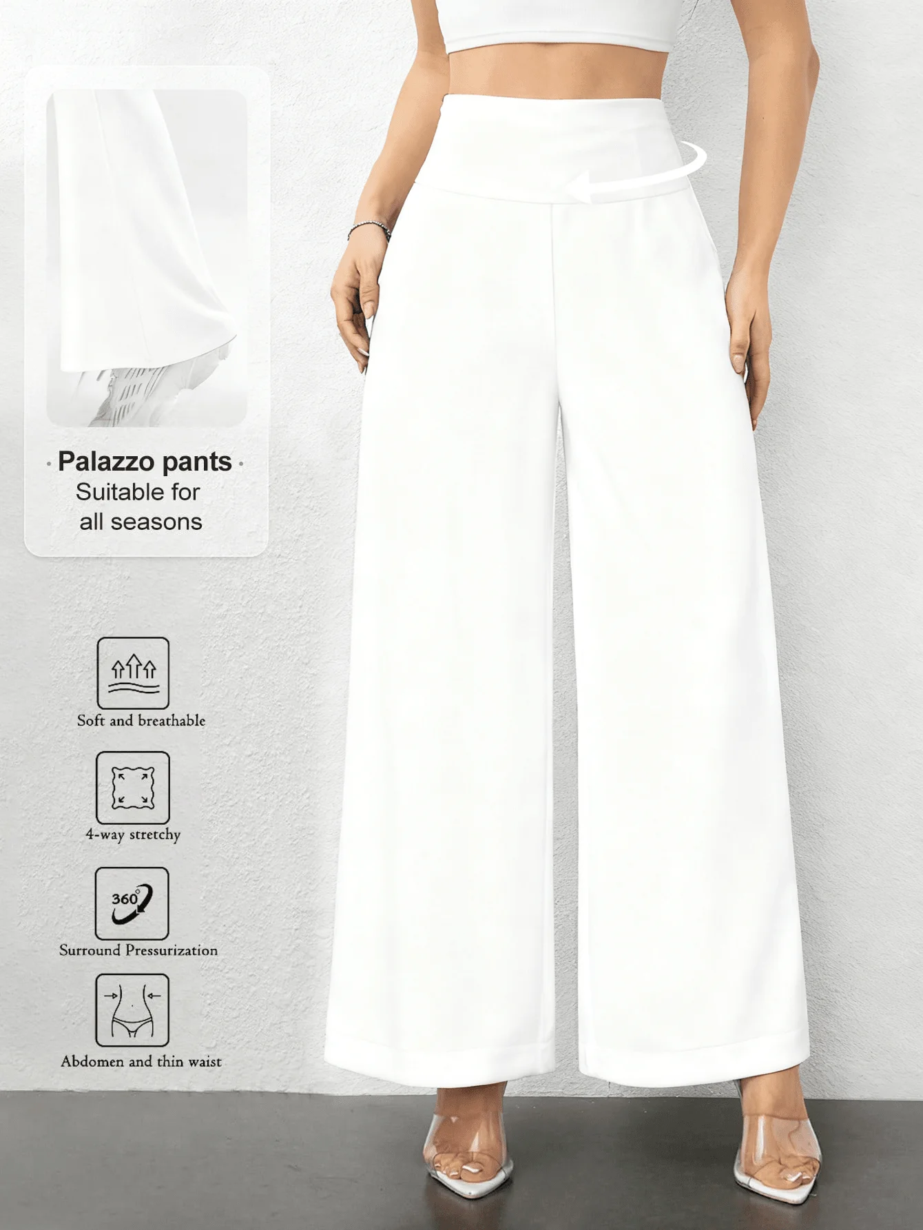 Womens High Waist Palazzo Pants Soft Breathable 4-Way Stretch Wide Leg Trousers White
Womens High Waist Palazzo Pants Soft Breathable 4-Way Stretch Wide Leg Trousers White