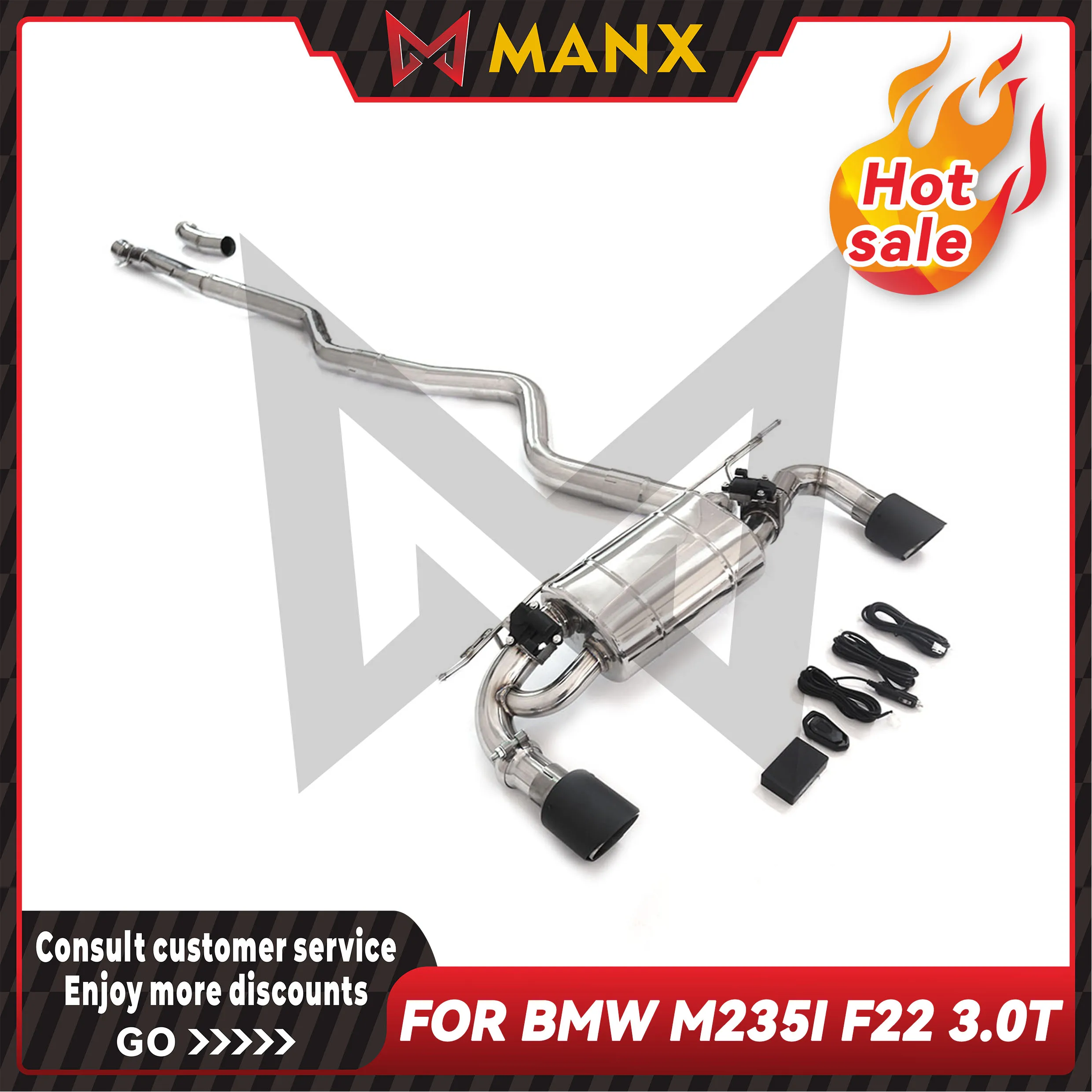 MANX Car Exhaust System For BMW M235i F22 3.0T Stainless Steels Catback Performance Exhaust Pipe With Remote Control Valve
MANX Car Exhaust System For BMW M235i F22 3.0T Stainless Steels Catback Performance Exhaust Pipe With Remote Control Valve 