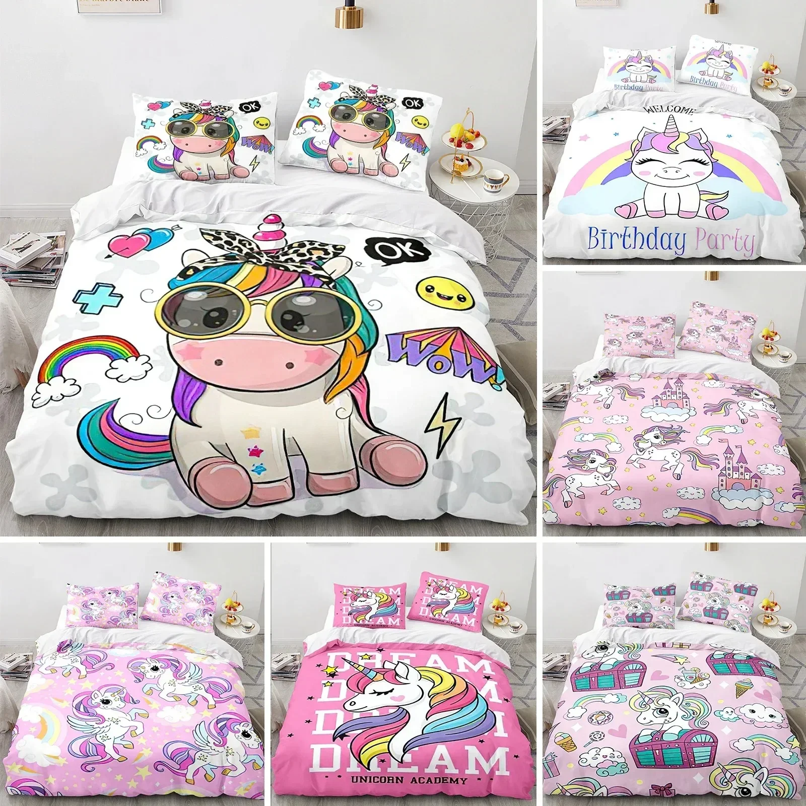 Cartoon Unicorn Duvet Cover King Queen Lovely White Mythical Animal Bedding Set Kids Girl Colorful Rainbow Polyester Quilt Cover
Cartoon Unicorn Duvet Cover King Queen Lovely White Mythical Animal Bedding Set Kids Girl Colorful Rainbow Polyester Quilt Cover