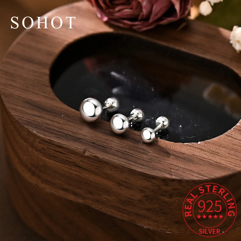 Real 925 Sterling Silver Piercing Screw Bead Minimalist Round Tiny Stud Earrings for Women Trendy Fine Jewelry Accessories 
Real 925 Sterling Silver Piercing Screw Bead Minimalist Round Tiny Stud Earrings for Women Trendy Fine Jewelry Accessories