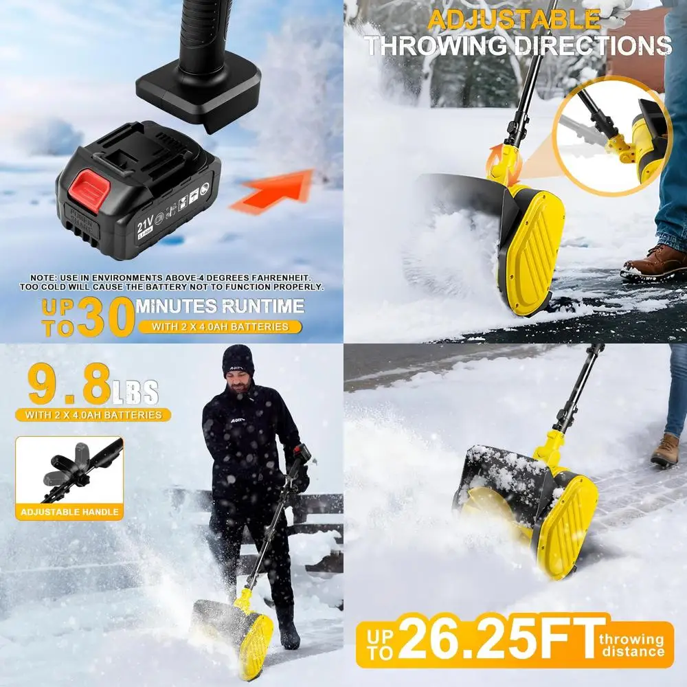12 Cordless Electric Snow Shovel with 2×4.0Ah Batteries, 26FT Snow Throw, Detachable 3-Section Pole & Adjustable Handle for Driv
12 Cordless Electric Snow Shovel with 2×4.0Ah Batteries, 26FT Snow Throw, Detachable 3-Section Pole & Adjustable Handle for Driv