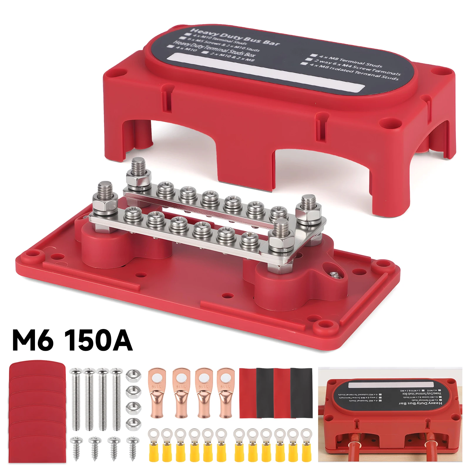 M8/M6 Studs Bus Bar 300A 48V DC Busbar Box Terminal Power Distribution Block Battery Bus Bar for Car Truck Marine Boat Vehicles
M8/M6 Studs Bus Bar 300A 48V DC Busbar Box Terminal Power Distribution Block Battery Bus Bar for Car Truck Marine Boat Vehicles