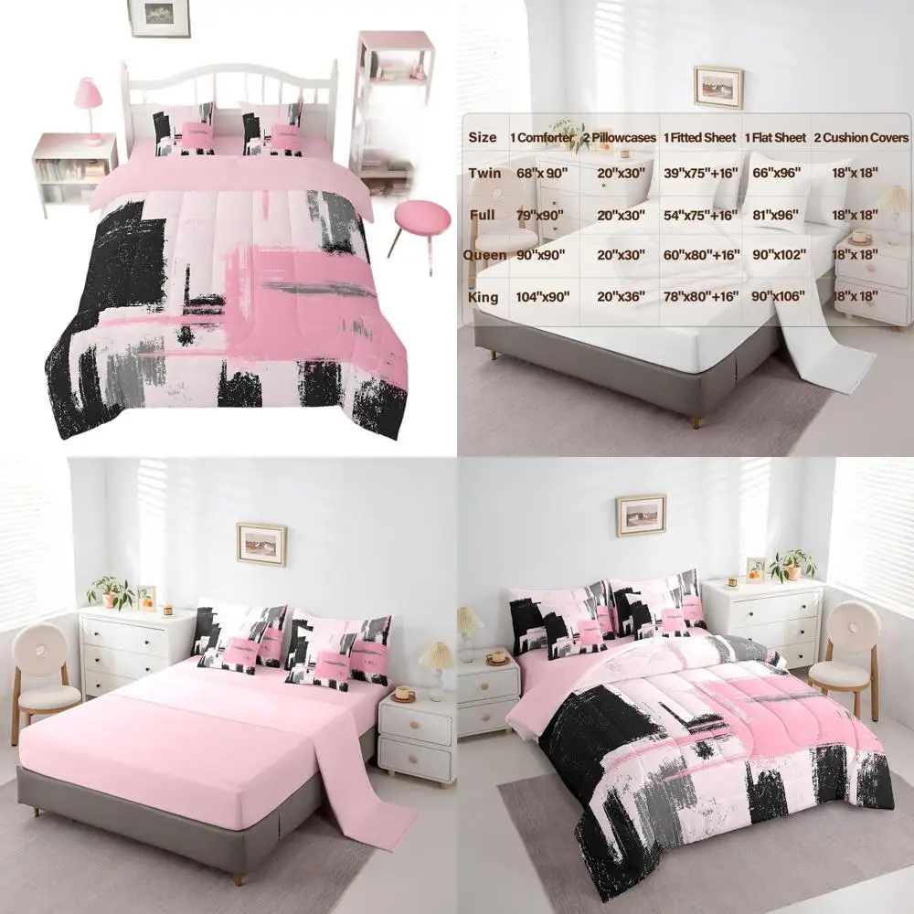 7-Piece Modern Abstract Pink & Black Bedding Set for Children, Full Size with Comforter, Sheets, Pillowcases
7-Piece Modern Abstract Pink & Black Bedding Set for Children, Full Size with Comforter, Sheets, Pillowcases
