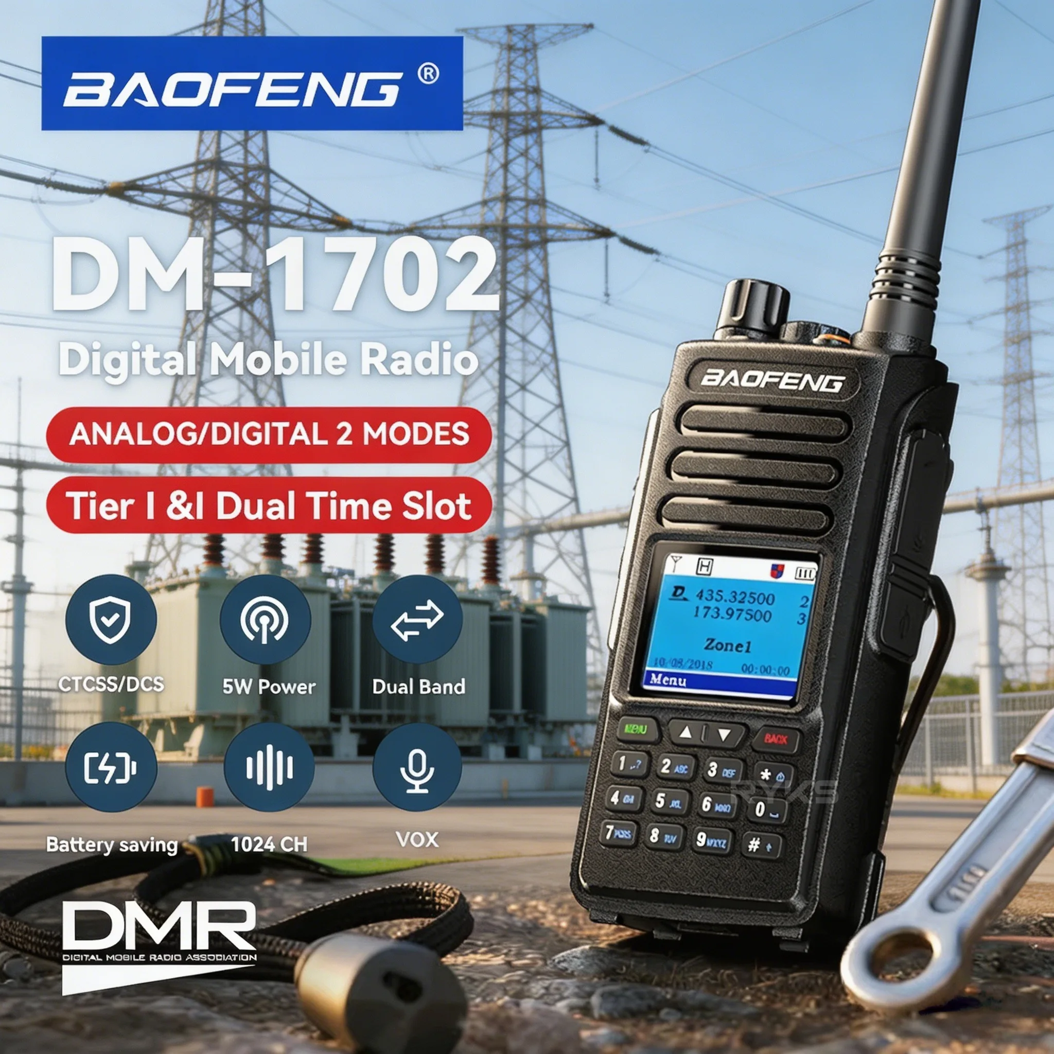 BAOFENG 1702 GPS 5W DMR Walkie Talkie Dual Slot AMBE Vocoder Clear Audio Intercom Radio For Line Repair Emergency Dispatch
BAOFENG 1702 GPS 5W DMR Walkie Talkie Dual Slot AMBE Vocoder Clear Audio Intercom Radio For Line Repair Emergency Dispatch