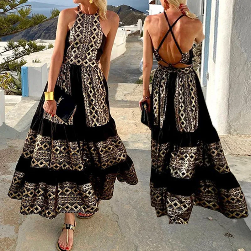 SKMY Women Clothing 2024 Summer New Printed Patchwork Bohemian Fashion Loose Off The Shoulder Lace-Up Halter Neck Backless Dress
SKMY Women Clothing 2024 Summer New Printed Patchwork Bohemian Fashion Loose Off The Shoulder Lace-Up Halter Neck Backless Dress