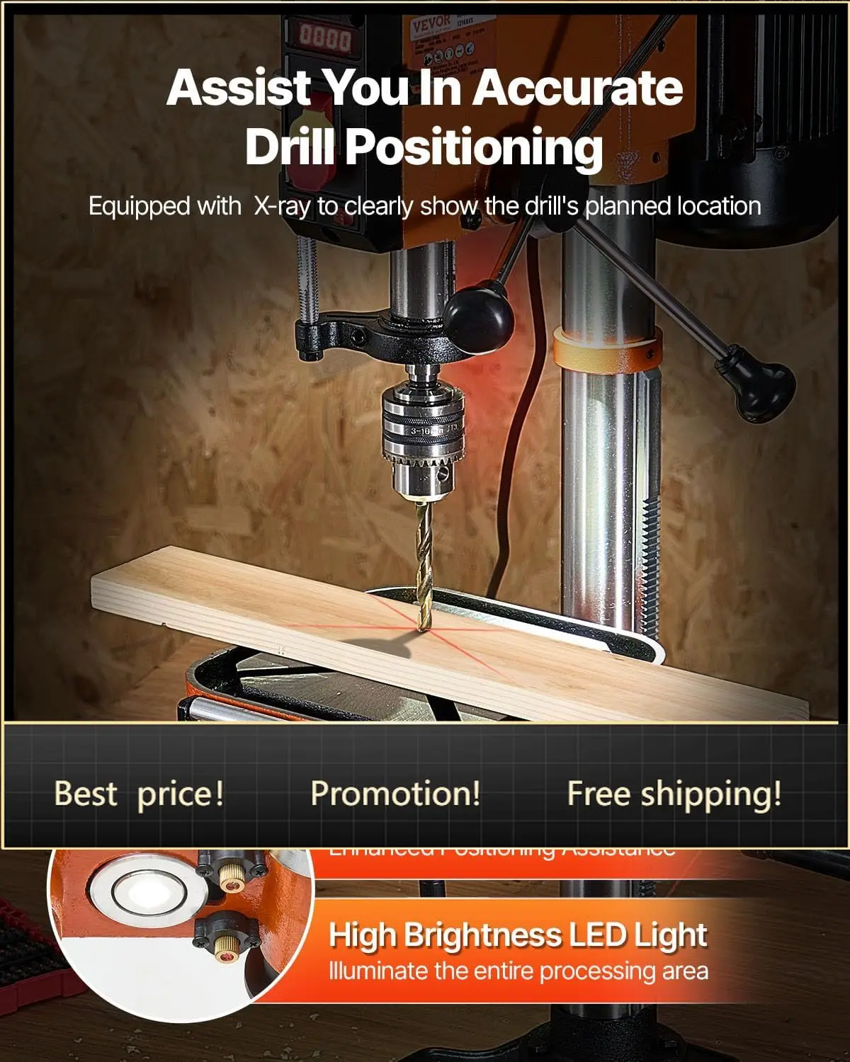 12 in Benchtop Drill Press, 5 Amp 120V, Variable Speed Cast Iron Bench Drill Press, 12 in Swing Distance 0-45° Tiltling Worktabl
12 in Benchtop Drill Press, 5 Amp 120V, Variable Speed Cast Iron Bench Drill Press, 12 in Swing Distance 0-45° Tiltling Worktabl