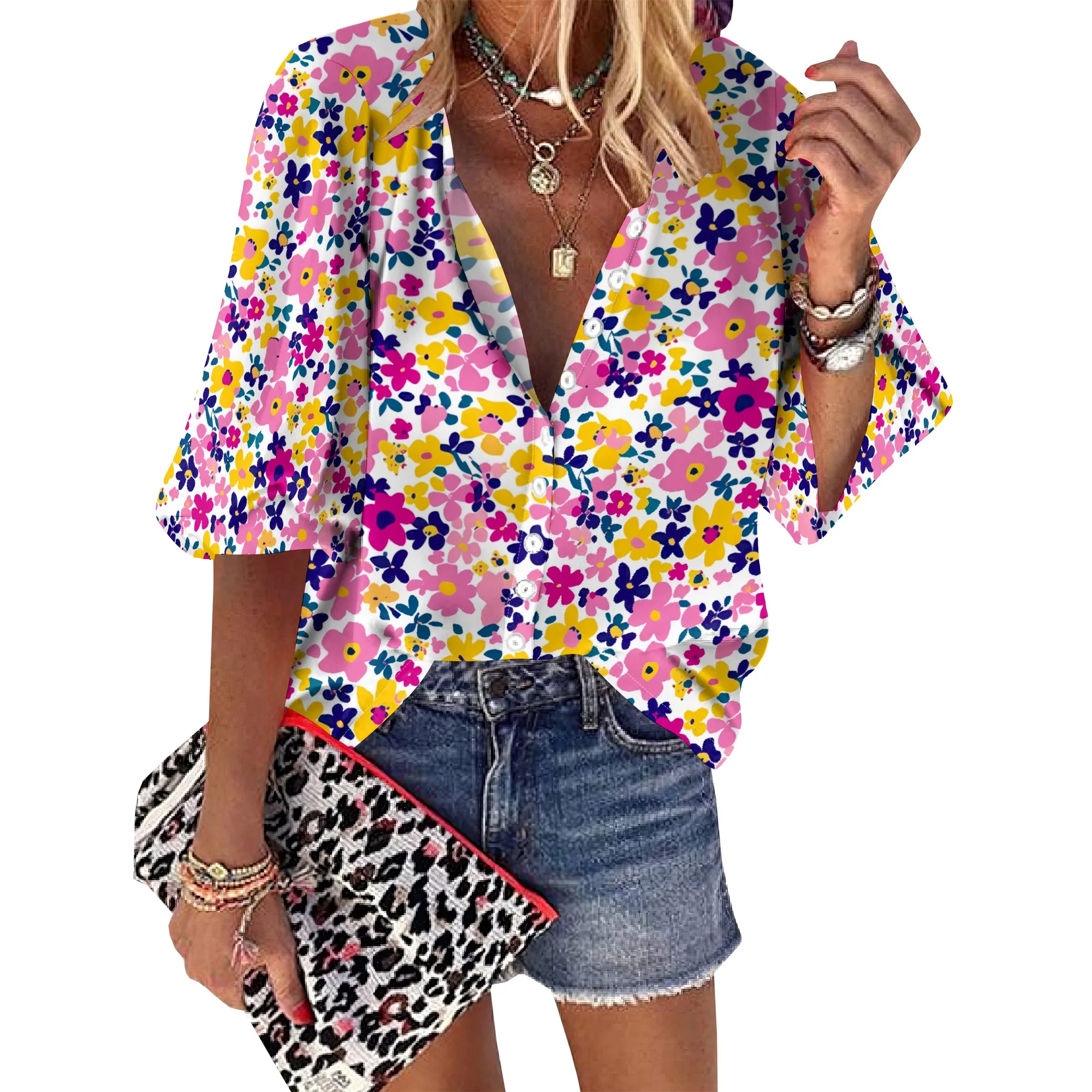 Women's Business Casual Ditsy Floral Print Tops Summer 3/4 Sleeve Button Down Flower Shirts V Neck Blouses
Women's Business Casual Ditsy Floral Print Tops Summer 3/4 Sleeve Button Down Flower Shirts V Neck Blouses