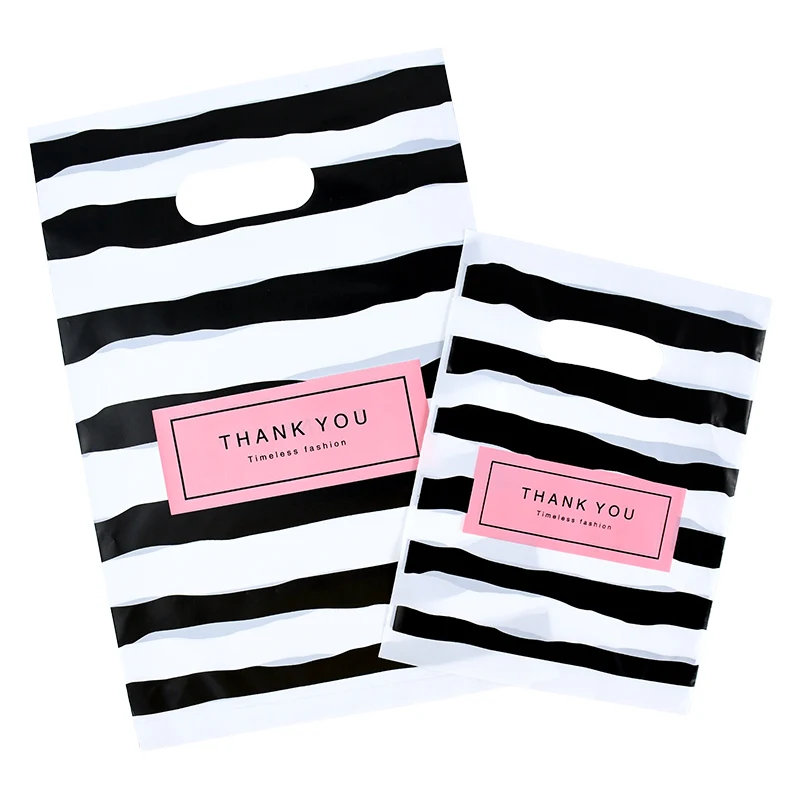 50pcs New Design Black White Striped Plastic Bags Thanks You Packaging Bag Wedding Birthday Party Favors Small Business Supplies
50pcs New Design Black White Striped Plastic Bags Thanks You Packaging Bag Wedding Birthday Party Favors Small Business Supplies
