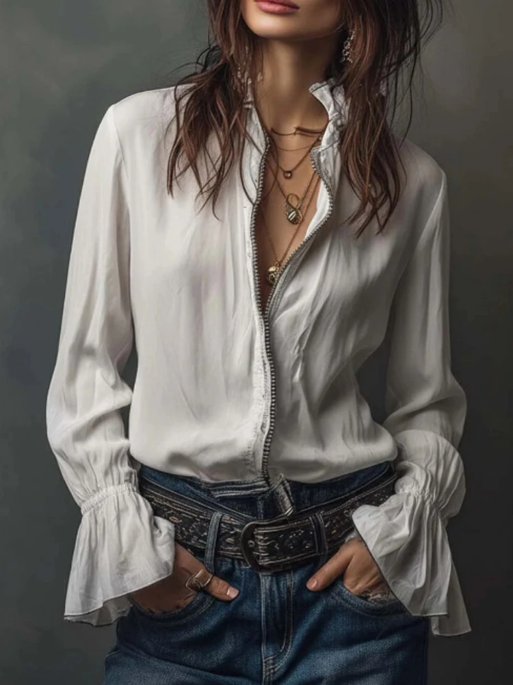 Women's Solid Boho Long Sleeve Zipper V Neck Ruffled Flare Cuff Blouse Loose Fit Casual Spring Daily Vacation Fashion Shirt Tops
Women's Solid Boho Long Sleeve Zipper V Neck Ruffled Flare Cuff Blouse Loose Fit Casual Spring Daily Vacation Fashion Shirt Tops