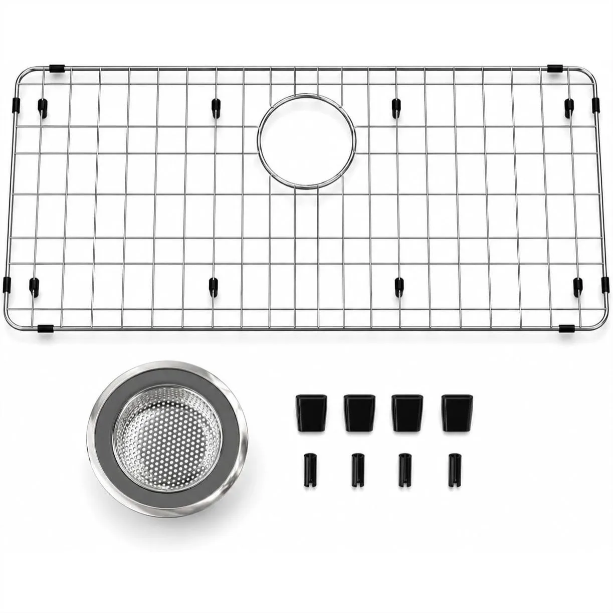Stainless Steel Sink Protector Grid 28-3/8" x 14-3/16" for Rear Drain, One-Piece Kitchen Sink Bottom Grid with Rubber Feet and
Stainless Steel Sink Protector Grid 28-3/8" x 14-3/16" for Rear Drain, One-Piece Kitchen Sink Bottom Grid with Rubber Feet and