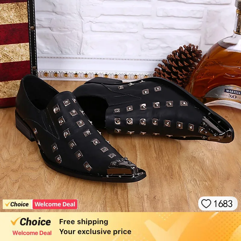 Men's Black Studded Pointed Toe Dress Shoes Fashion Wedding Party Stage Designer Formal Performance Leather Footwear for Events
Men's Black Studded Pointed Toe Dress Shoes Fashion Wedding Party Stage Designer Formal Performance Leather Footwear for Events