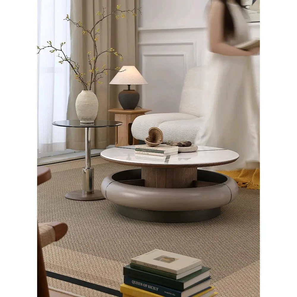 Cream wind rotating round retractable coffee table living room household small apartment light luxury modern high sense
Cream wind rotating round retractable coffee table living room household small apartment light luxury modern high sense