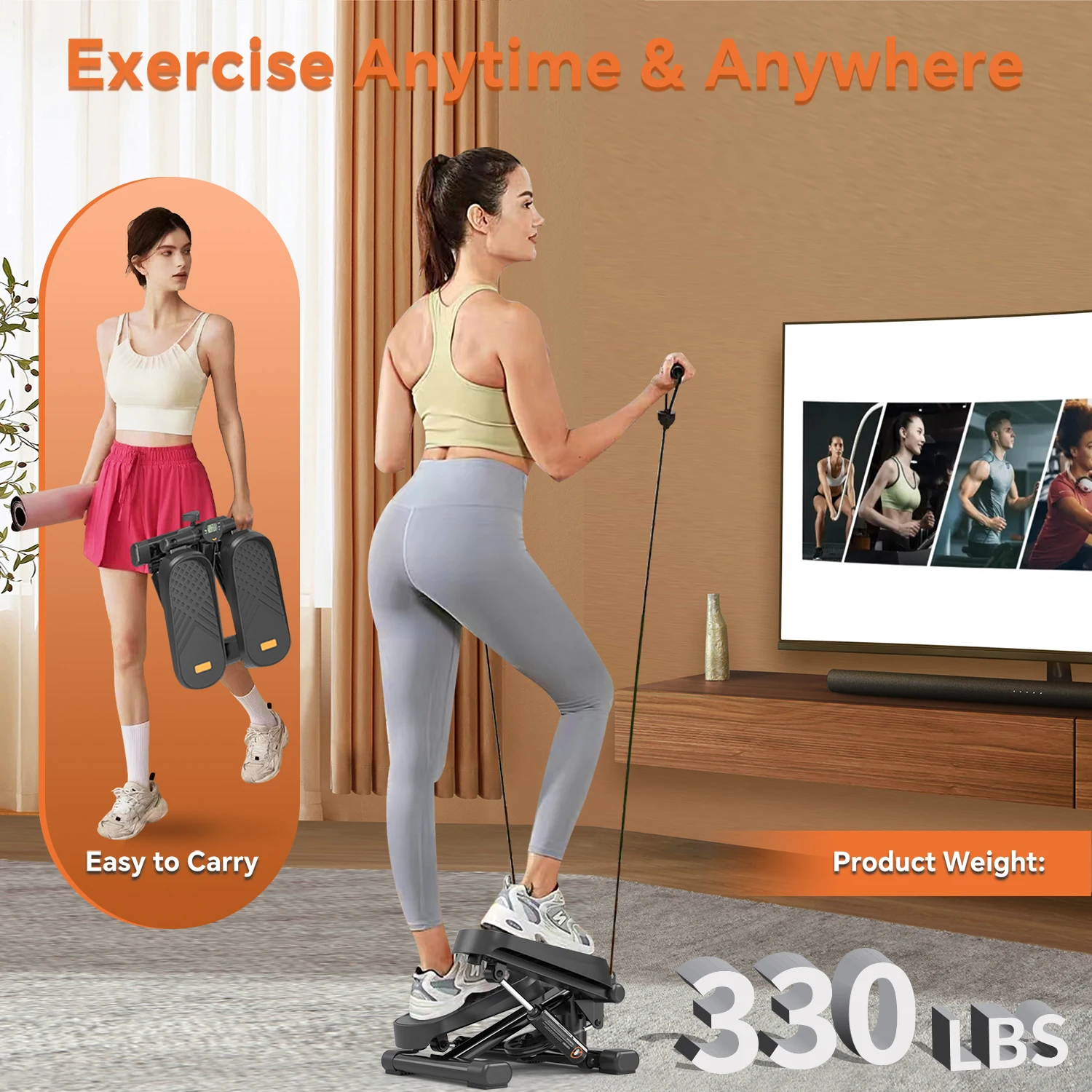 Home Office Exercise Mini Stepper with Resistance Bands & LCD Monitor, 330LBS Capacity
Home Office Exercise Mini Stepper with Resistance Bands & LCD Monitor, 330LBS Capacity