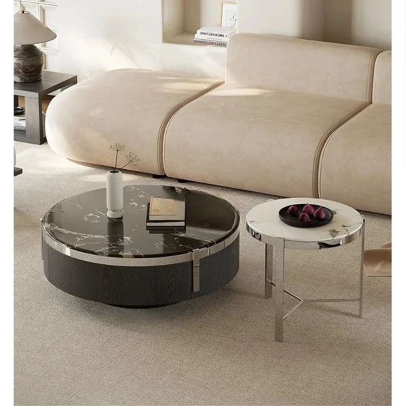 Italian minimalist coffee table combination round black marble light luxury stainless steel living room home
Italian minimalist coffee table combination round black marble light luxury stainless steel living room home