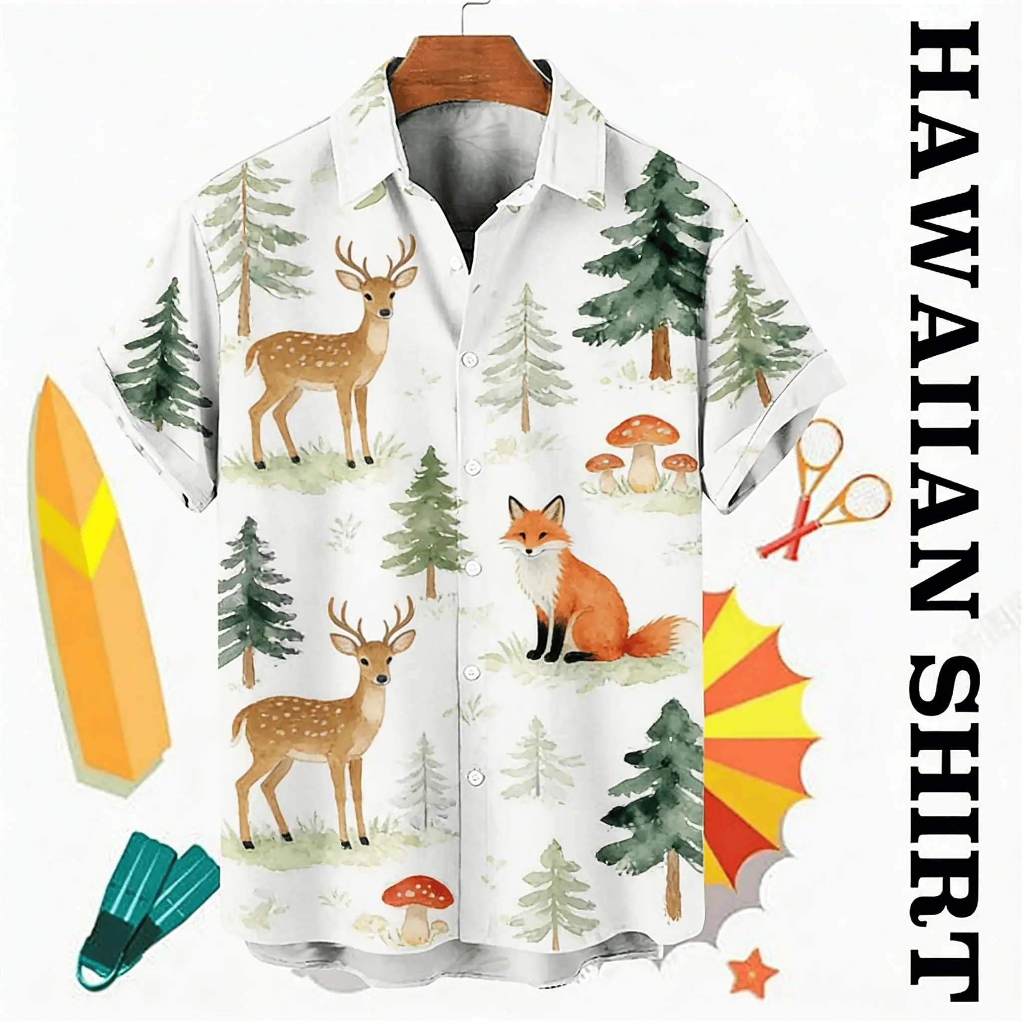 Men's Watercolor Forest Animal Print Short Sleeve Shirt, Deer Fox & Pine Tree Pattern Button Down for Spring Summer Casual
Men's Watercolor Forest Animal Print Short Sleeve Shirt, Deer Fox & Pine Tree Pattern Button Down for Spring Summer Casual