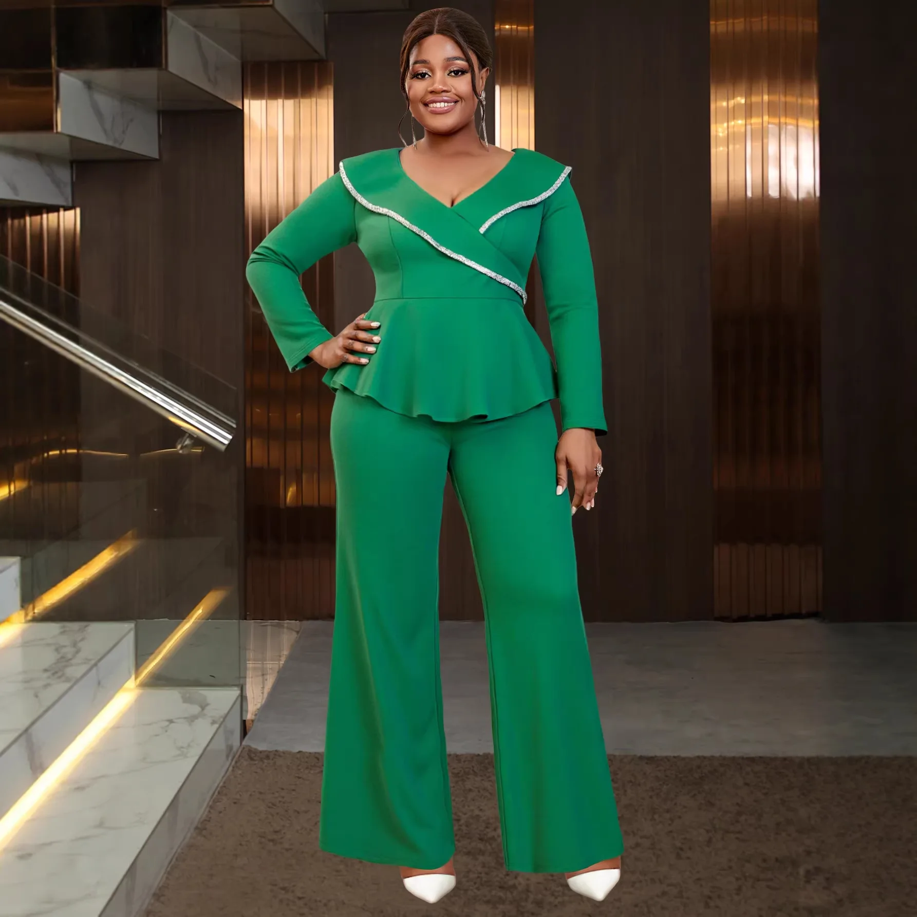 Plus-size Women's Office Lady Embellished Ruffle Suit, Long-sleeved, Waist-cinching, Slimming, Elegant, Suitable For Banquets An
Plus-size Women's Office Lady Embellished Ruffle Suit, Long-sleeved, Waist-cinching, Slimming, Elegant, Suitable For Banquets An