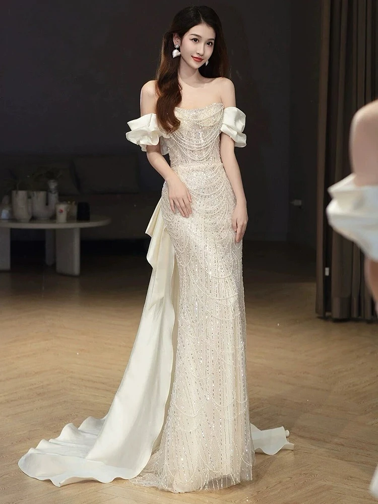 White Shiny Beading Evening Dresses Gorgeous Mermaid Host Light Luxury Graduation Wedding Bride Party Prom Gowns 2024
White Shiny Beading Evening Dresses Gorgeous Mermaid Host Light Luxury Graduation Wedding Bride Party Prom Gowns 2024