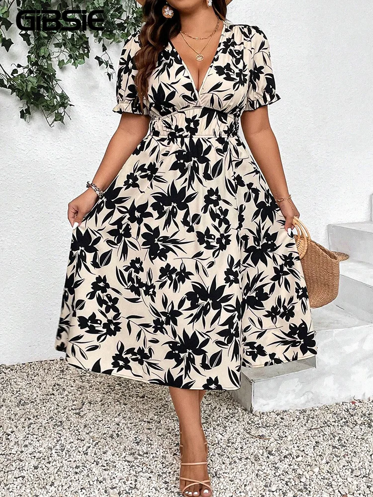 GIBSIE Plus Size V-Neck Printing High-waisted Dress Summer Women Short Sleeve Vacation Elastic Casual A-line Long Dresses 2025
GIBSIE Plus Size V-Neck Printing High-waisted Dress Summer Women Short Sleeve Vacation Elastic Casual A-line Long Dresses 2025
