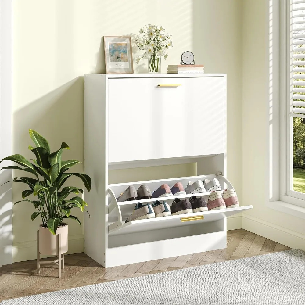 Shoe Cabinet Storage for Entryway, Freestanding Narrow Slim Shoe Organizer Cabinet with 2 Flip Drawers, Wooden Shoe Rack
Shoe Cabinet Storage for Entryway, Freestanding Narrow Slim Shoe Organizer Cabinet with 2 Flip Drawers, Wooden Shoe Rack