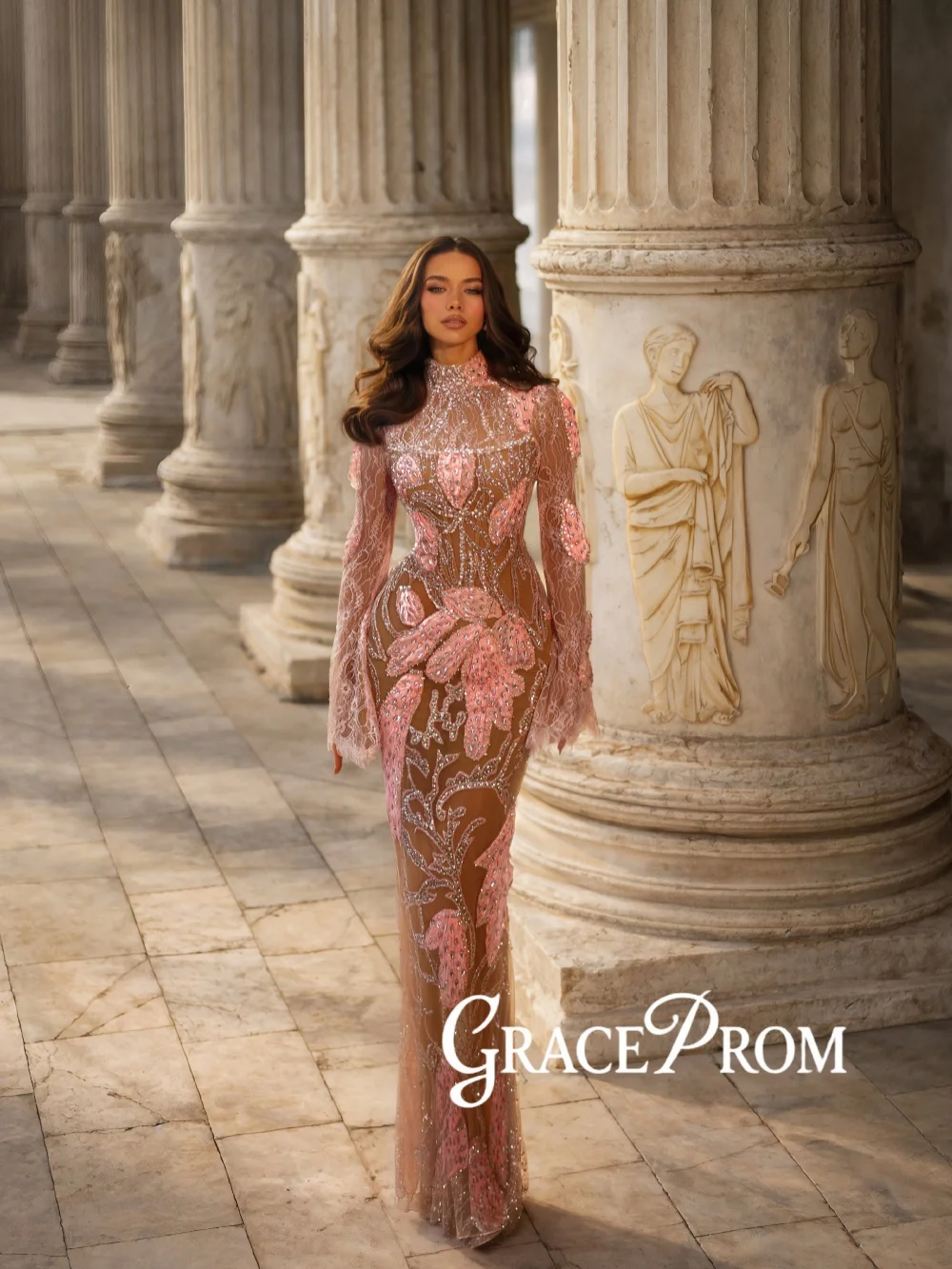 Illusion Shimmering Crystal Evening Dress Pink Beaded Lace Wedding Party Gowns Customized New Gorgeous Elegant Banquet Gowns
Illusion Shimmering Crystal Evening Dress Pink Beaded Lace Wedding Party Gowns Customized New Gorgeous Elegant Banquet Gowns