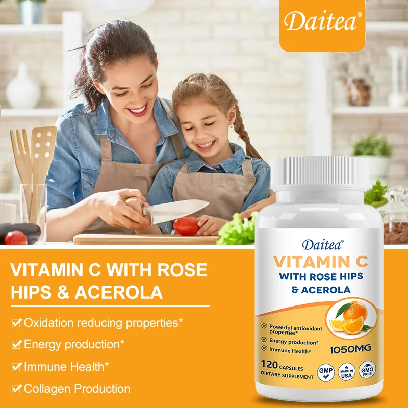 Vitamin C with Rose Hips Acerola | Healthy Immune Function, Skin, Hair & Nails Support,120 Capsules
Vitamin C with Rose Hips Acerola | Healthy Immune Function, Skin, Hair & Nails Support,120 Capsules