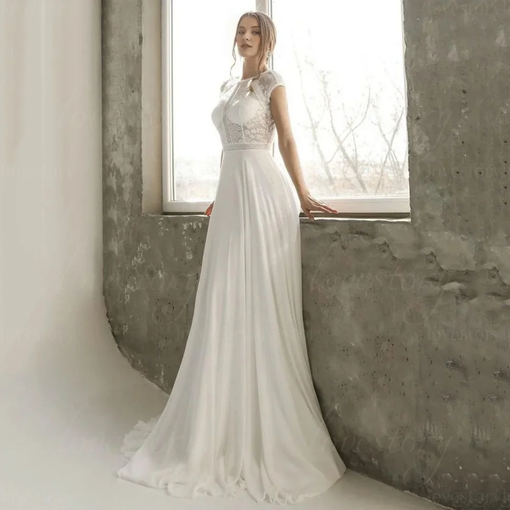 Chiffon Boho Wedding Dresses Customized Lace A-Line Bride Robe Cap Sleeve Backless Bridal Gowns Vestidos De Noiva
Chiffon Boho Wedding Dresses Customized Lace A-Line Bride Robe Cap Sleeve Backless Bridal Gowns Vestidos De Noiva