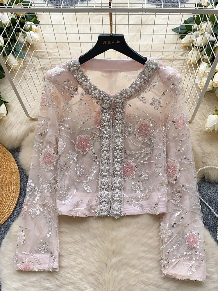 Women's Small Fragrant Style Fashion Heavy Industry Embroidered Bead sequin Flower Tulle Coat Women's French style Shirt
Women's Small Fragrant Style Fashion Heavy Industry Embroidered Bead sequin Flower Tulle Coat Women's French style Shirt