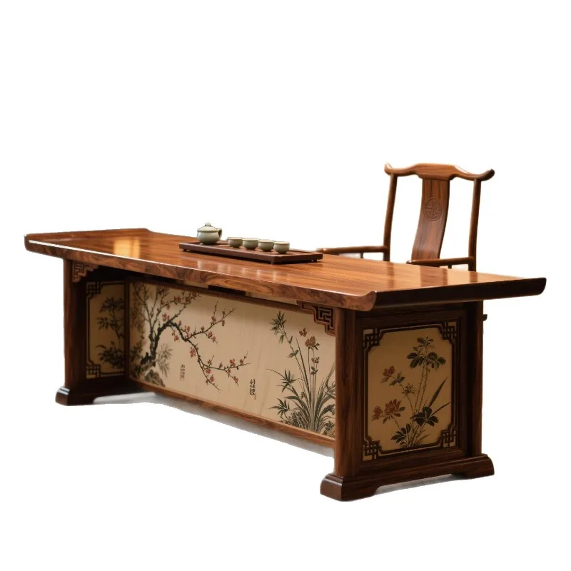New Chinese style tea table and chair combination office tea room Song style aesthetics black walnut
New Chinese style tea table and chair combination office tea room Song style aesthetics black walnut