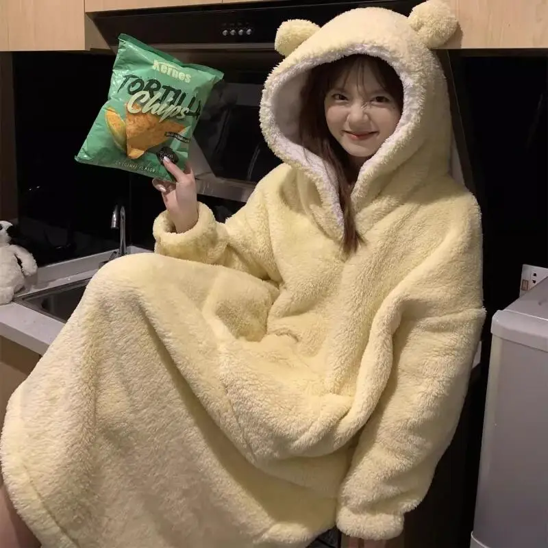 Халат для девочек, домашняя одежда, пижамы, милая женская милая кремово-желтая пижама с капюшоном, большие размеры, осенне-зимняя утепленная верхняя одежда, ночная рубашка
Халат для девочек, домашняя одежда, пижамы, милая женская милая кремово-желтая пижама с капюшоном, большие размеры, осенне-зимняя утепленная верхняя одежда, ночная рубашка
