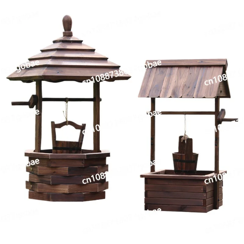 Carbonized preservative wood flower pot, wishing well creative water well flower box
Carbonized preservative wood flower pot, wishing well creative water well flower box