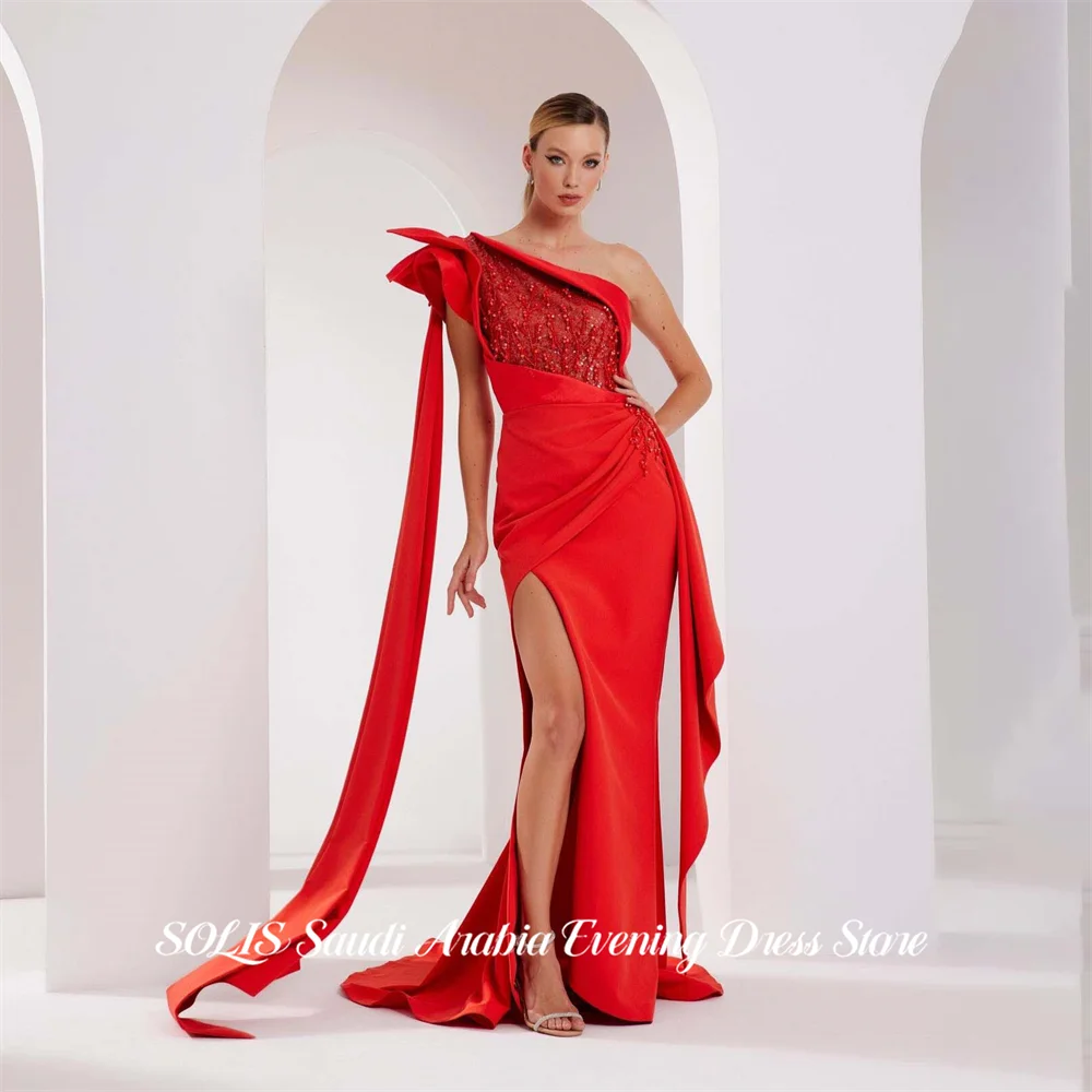 SOLIS Red Prom Dresses One Shoulder Mermaid Satin Celebrity Dresses with Side Split Evening Dress Beading On Chest Customized
SOLIS Red Prom Dresses One Shoulder Mermaid Satin Celebrity Dresses with Side Split Evening Dress Beading On Chest Customized
