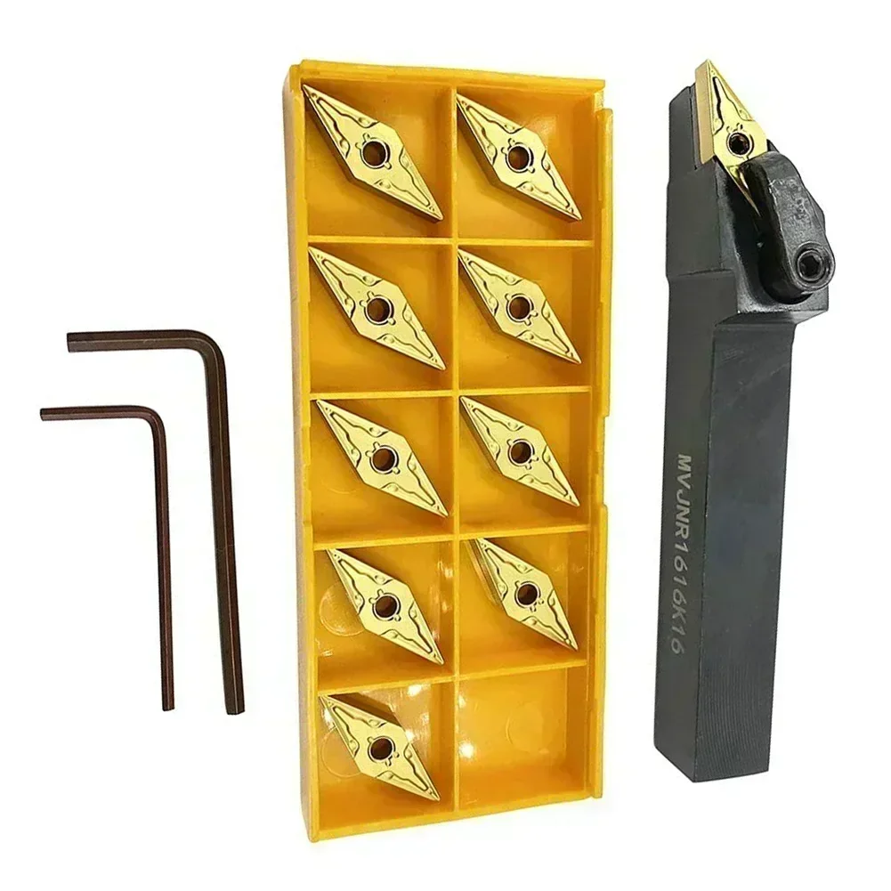 Turning Tool Holder MVJNR1616H16 16mm with 10 Carbide VNMG160404 Inserts for Lathe Use and Finishing Processes
Turning Tool Holder MVJNR1616H16 16mm with 10 Carbide VNMG160404 Inserts for Lathe Use and Finishing Processes