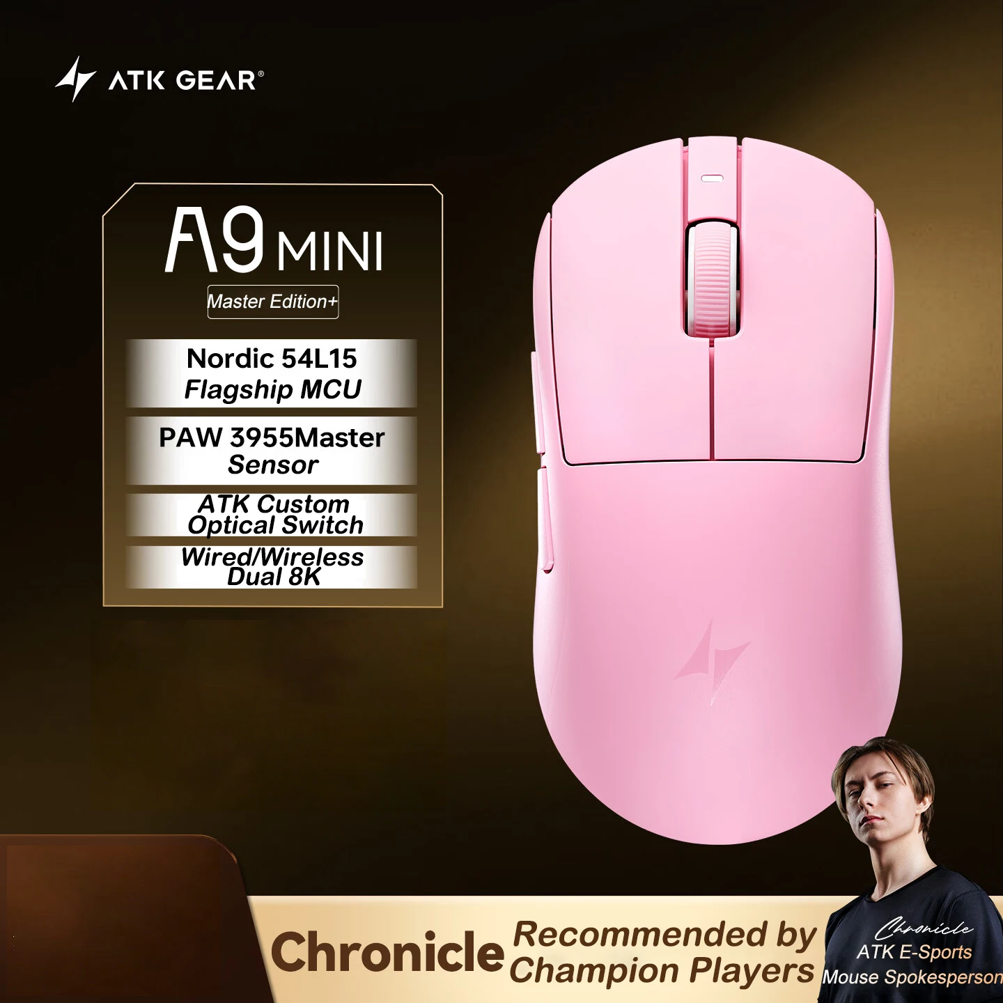 ATK A9 Mini Wireless Tri-Mode Gaming Mouse PAW3955 Master Dual 8K Polling Rate Lightweight E-sports Mouse for PC FPS Gamer Gift
ATK A9 Mini Wireless Tri-Mode Gaming Mouse PAW3955 Master Dual 8K Polling Rate Lightweight E-sports Mouse for PC FPS Gamer Gift