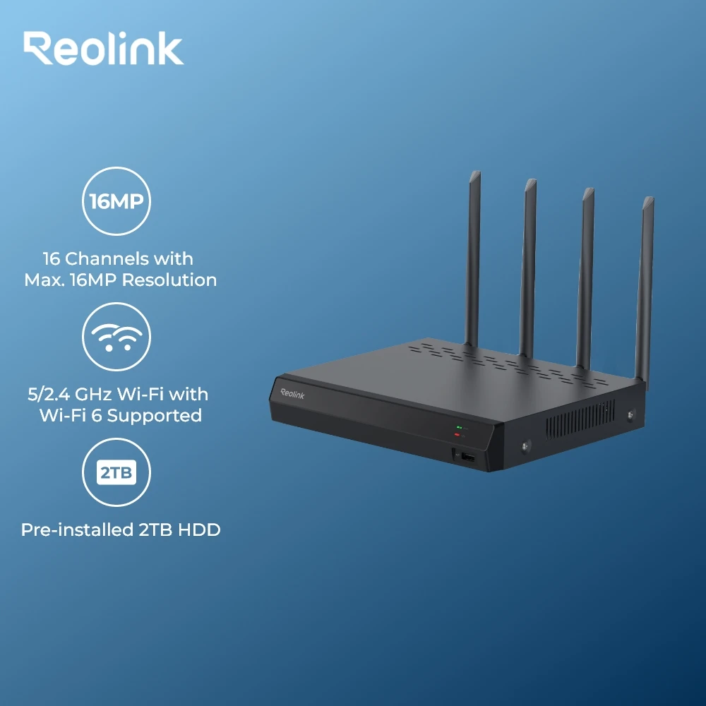 Reolink 16-Channel Wi-Fi 6 Dual-Band WiFi NVR Recorder with 2TB HDD for 24/7 Local Recording 4K 16CH Home Security Camera System
Reolink 16-Channel Wi-Fi 6 Dual-Band WiFi NVR Recorder with 2TB HDD for 24/7 Local Recording 4K 16CH Home Security Camera System