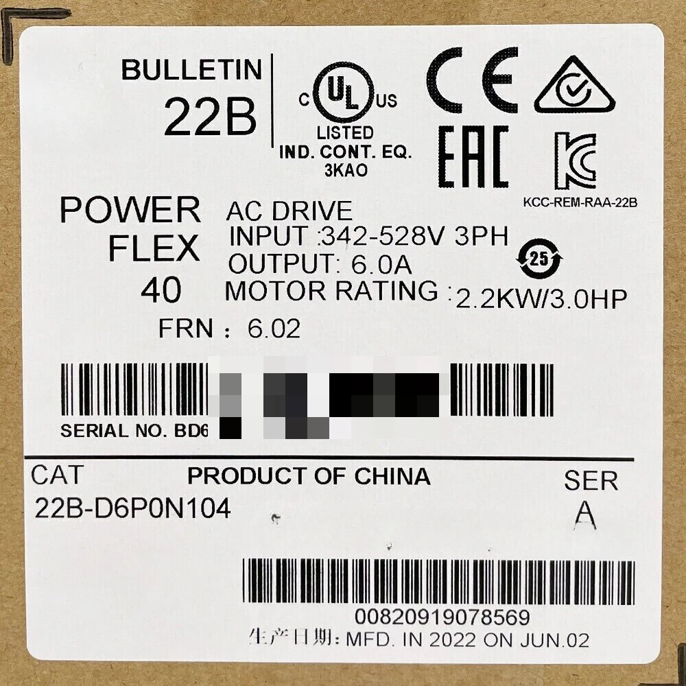 Новый заводской герметичный 22B-D6P0N104 Powerflex 40 привод переменного тока 3,0 л.с. 2,2 кВт 22BD6P0N104
Новый заводской герметичный 22B-D6P0N104 Powerflex 40 привод переменного тока 3,0 л.с. 2,2 кВт 22BD6P0N104