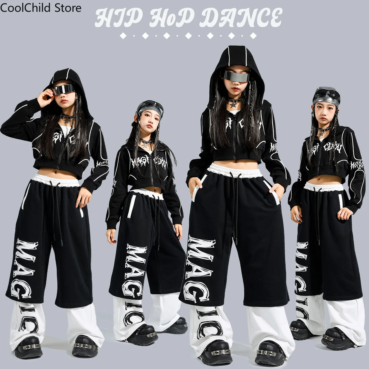 Укороченная куртка с капюшоном в стиле хип-хоп для девочек, лоскутные брюки для бега с буквами, детский комплект одежды для уличных танцев K-pop, уличная одежда для групповых девочек
Укороченная куртка с капюшоном в стиле хип-хоп для девочек, лоскутные брюки для бега с буквами, детский комплект одежды для уличных танцев K-pop, уличная одежда для групповых девочек