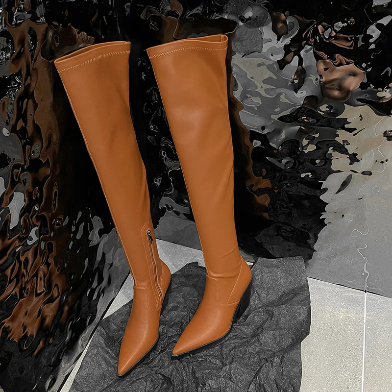 2023 new Autumn Women over-the-knee boots natural leather 22-25cm Elastic leather+pigskin modern boots pointed toe skinny boots
2023 new Autumn Women over-the-knee boots natural leather 22-25cm Elastic leather+pigskin modern boots pointed toe skinny boots